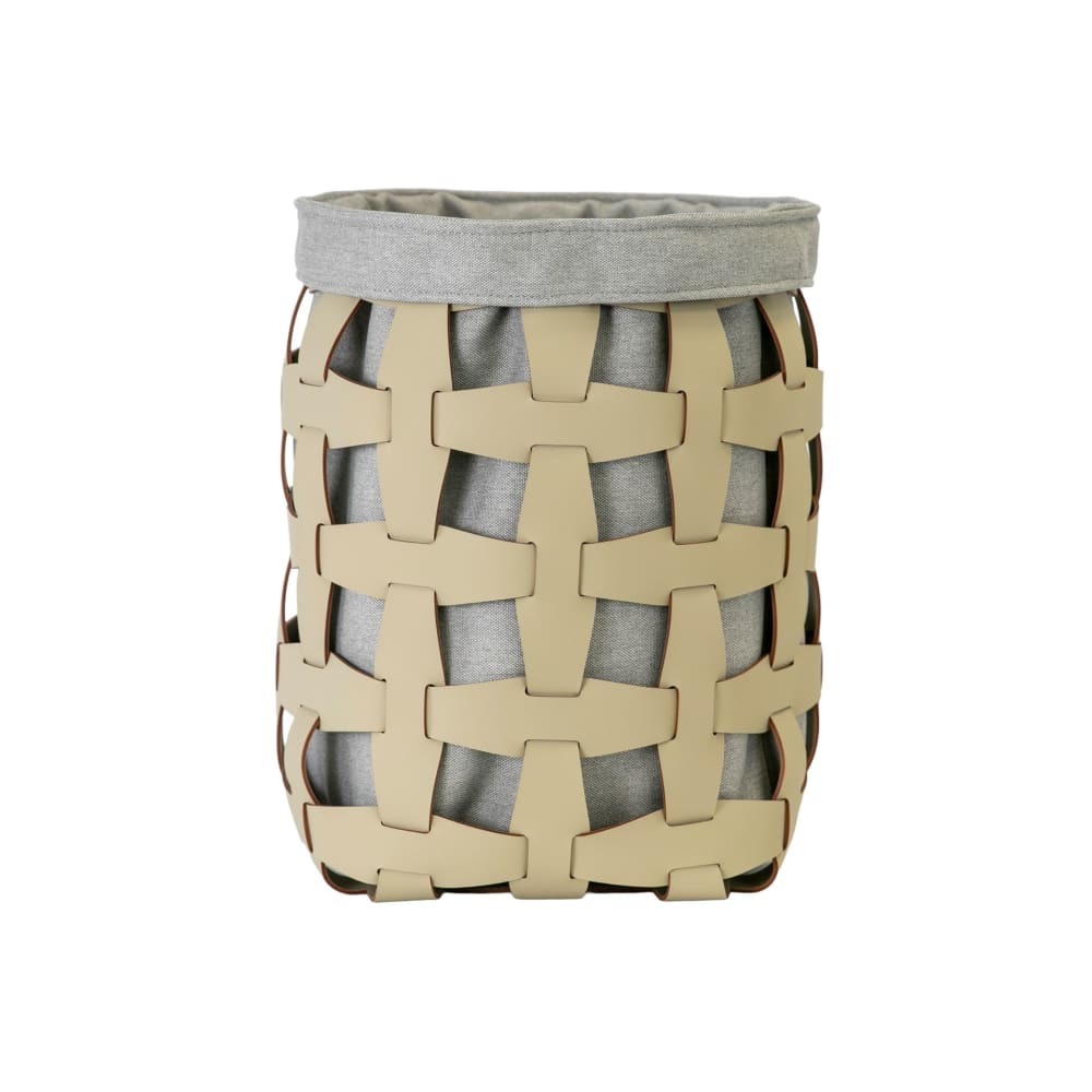 Panier cylindrique en cuir régénéré couleur sable — vue 4