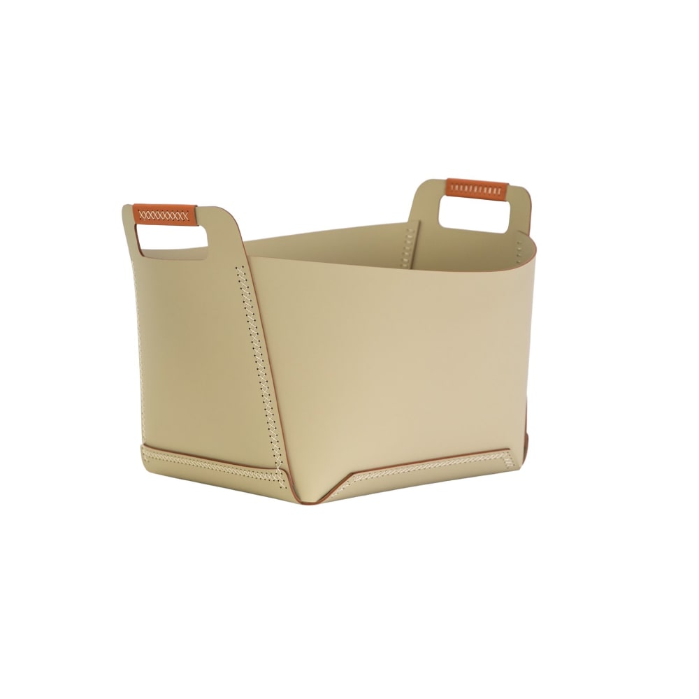 Panier rectangulaire en cuir régénéré sable avec poignées