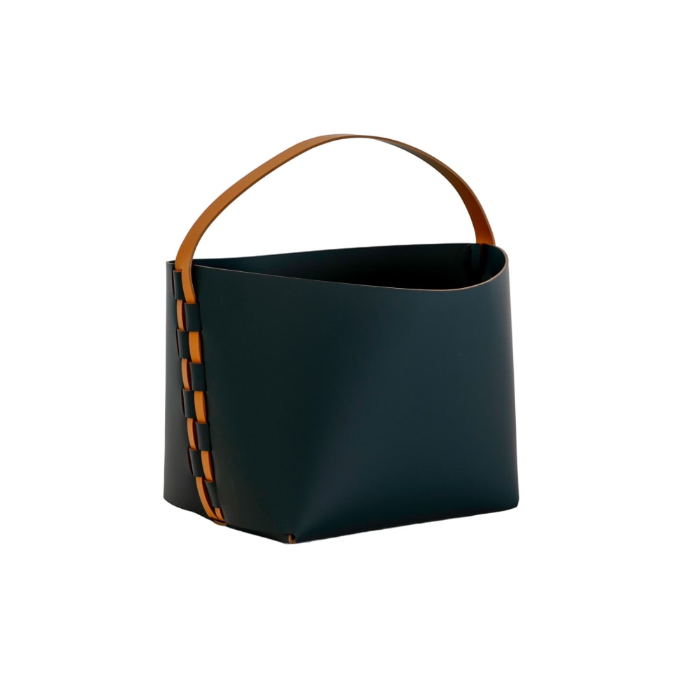 Angel Cerda Rechteckiger Korb aus dunkelblauem regeneriertem Leder mit Henkel style modern - Leder