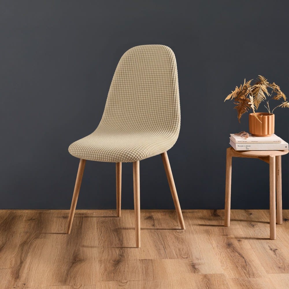 Housse de chaise scandinave extensible en polyester gaufré coloris lin