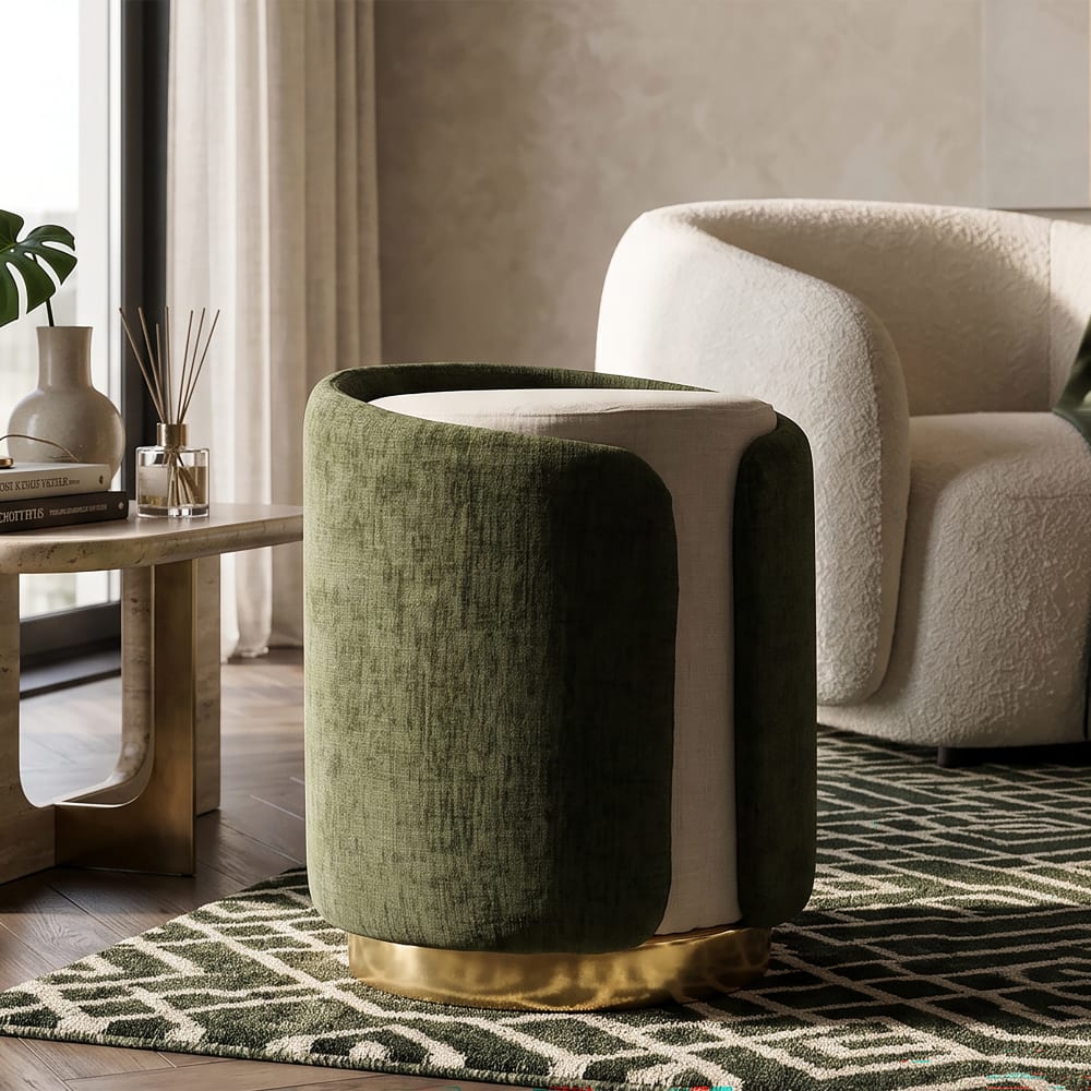 Mauro Ferretti Zweifarbiger Pouf im Glamour-Stil mit goldenem Fuß, ø 40 x 50 cm Grün Pes - Polyester