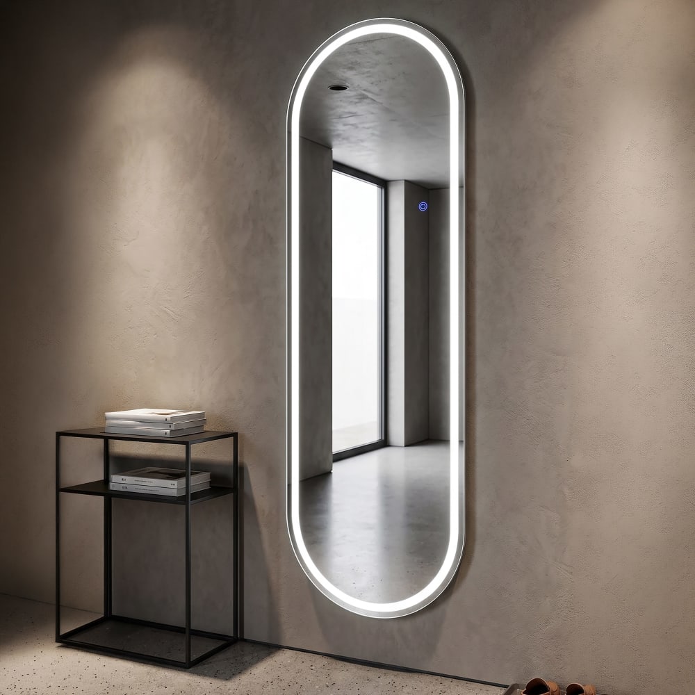 Mauro Ferretti Ovaler Wandspiegel mit dreifarbiger LED-Beleuchtung, 50 x 160 cm Weiß Metall