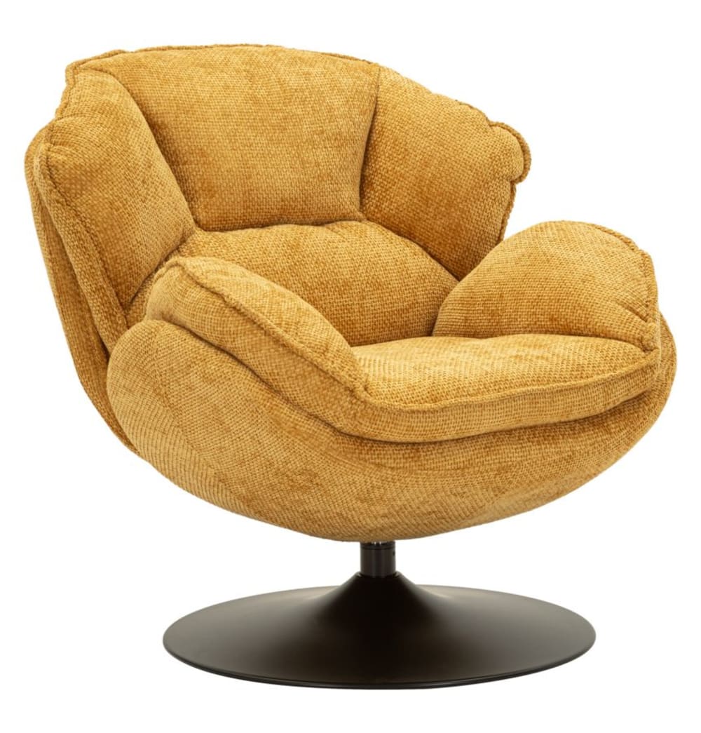 Fauteuil pivotant moutarde style rétro 85x80x81 cm Fauteuil pivotant moutarde style rétro 85x80x81 cm