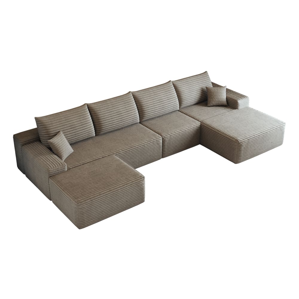 Canapé d'angle compressé 340 cm en tissu côtelé camel, sans montage