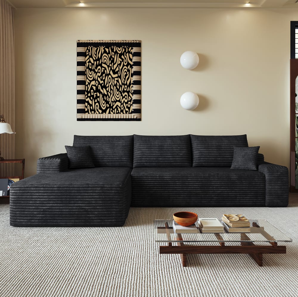 Ecksofa, tiefe Sitzfläche, 270x175x83 cm, Schwarz - Maisons Du