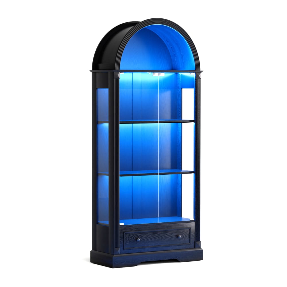 Vitrine 80x35x180 cm avec éclairage led et porte en verre, noir