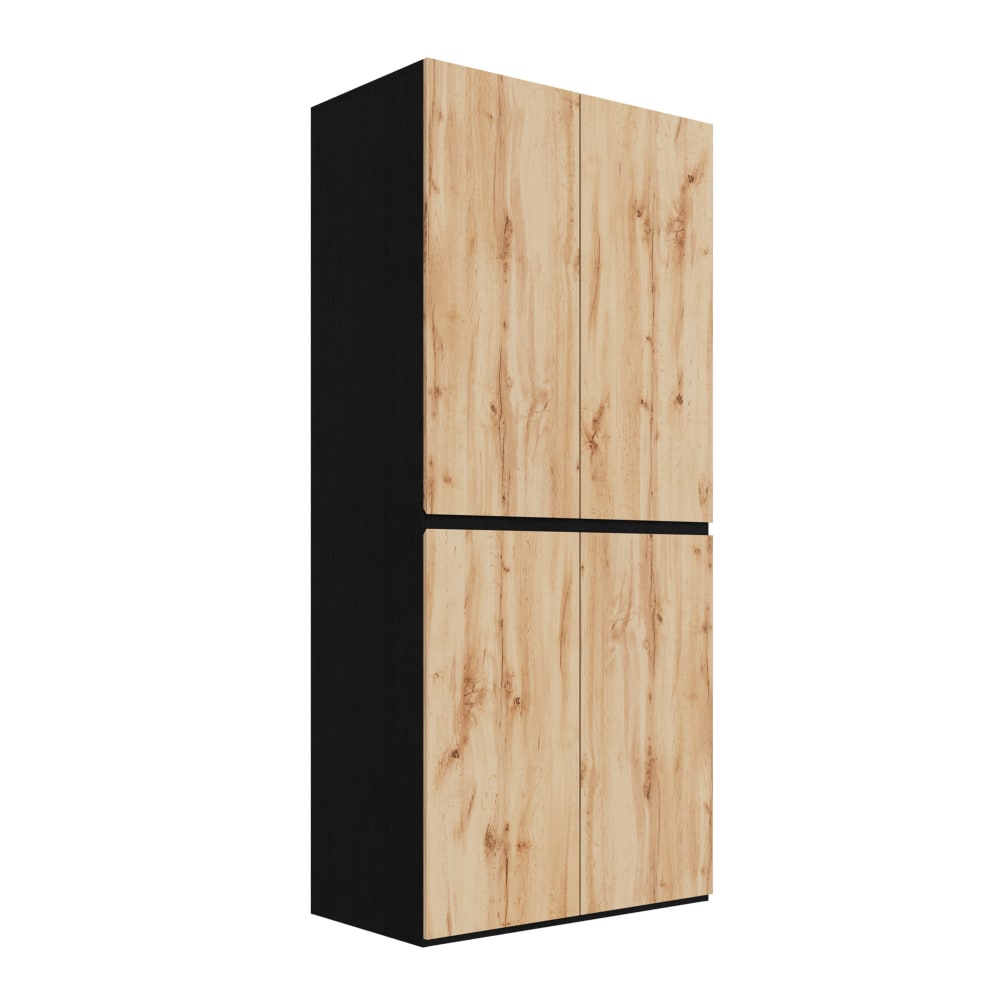 Armoire 90x50x200 cm avec miroir à bijoux, 4 portes, 3 tiroirs, chêne
