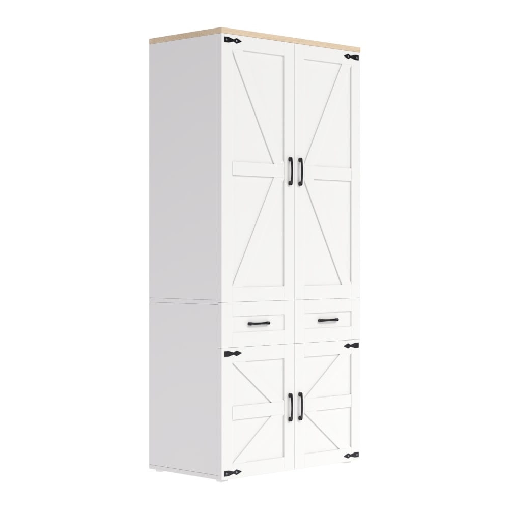 MODFU Kleiderschrank mit 4 Türen, 5 Schubladen, 90x50x200 cm, Weiß style modern Weiß Spanplatte