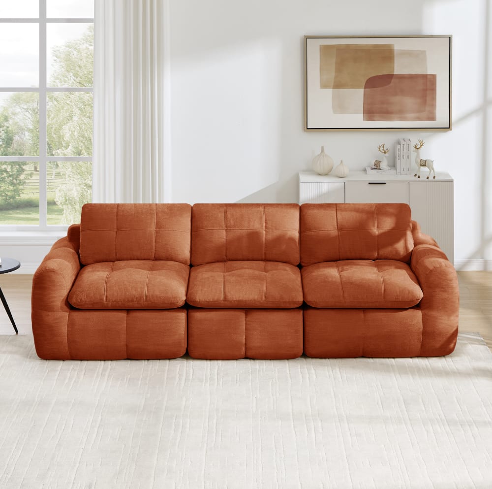 Rahmenloses 3-Sitzer Modulsofa Chenille, 264x97x68 cm, Orange -