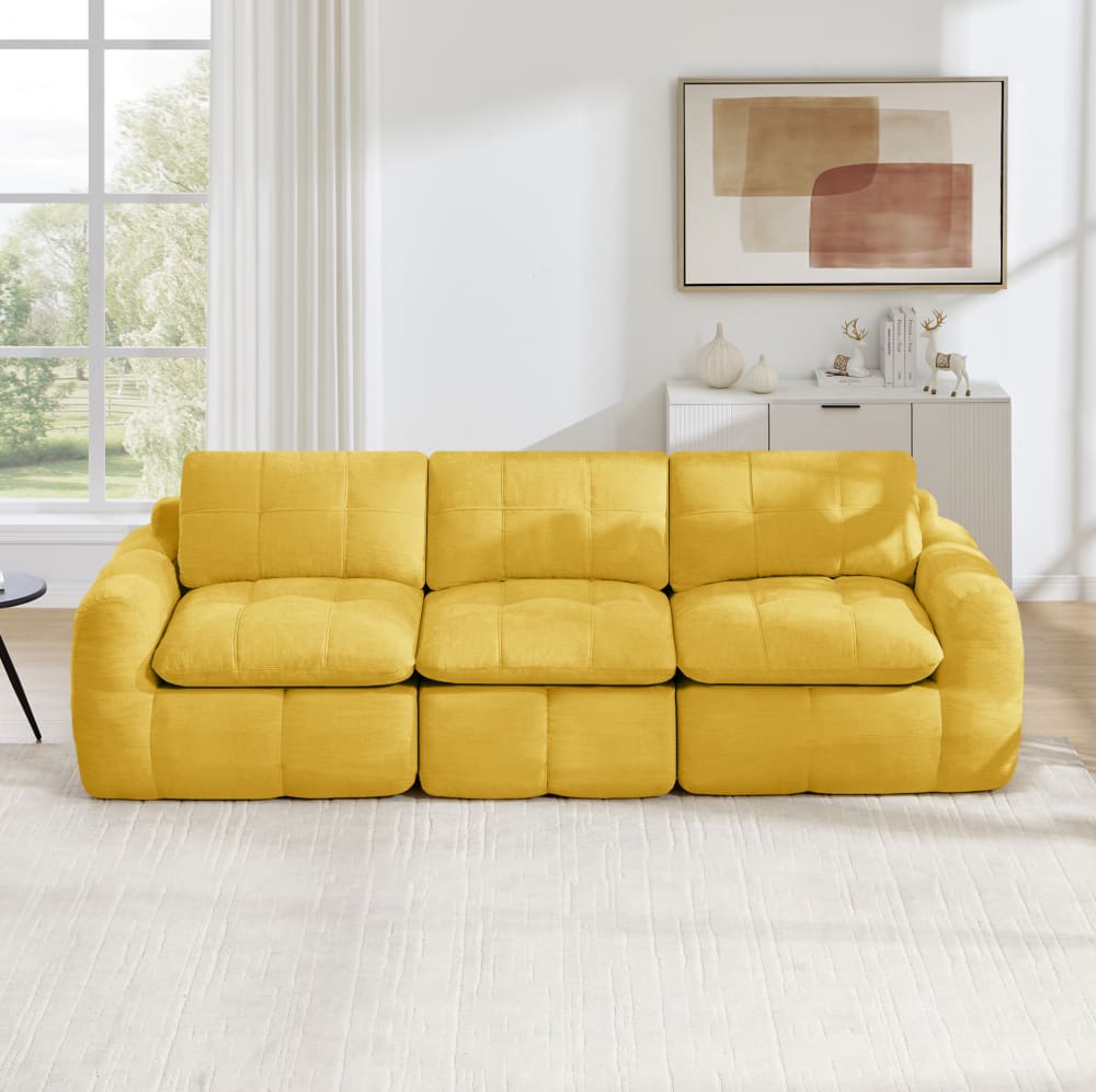 MODFU Rahmenloses 3-Sitzer Modulsofa Chenille, 264x97x68 cm, Gelb style modern Gelb Stoff