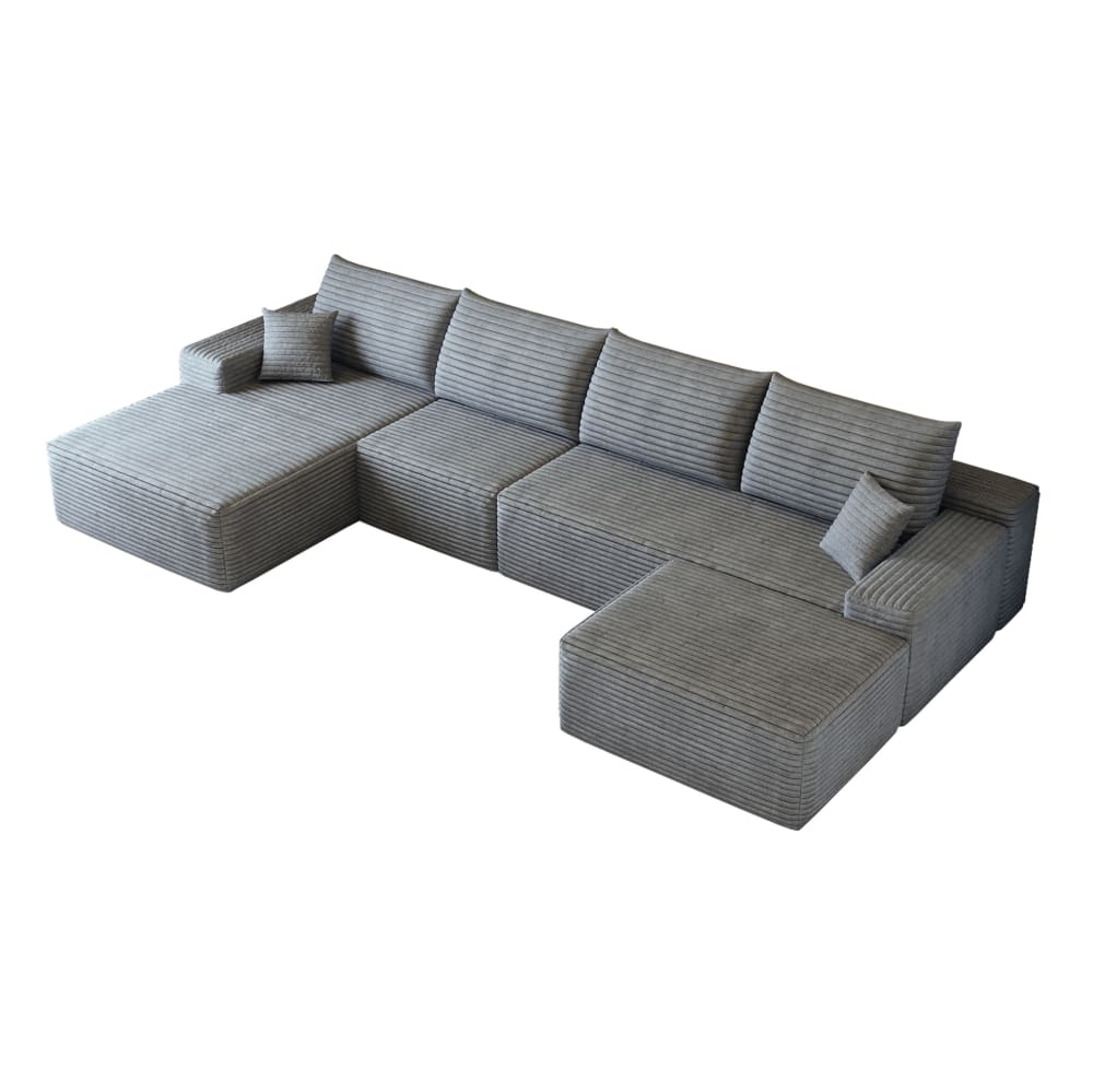 Canapé compressé d'angle modulable 340x175x83 cm velours côtelé gris