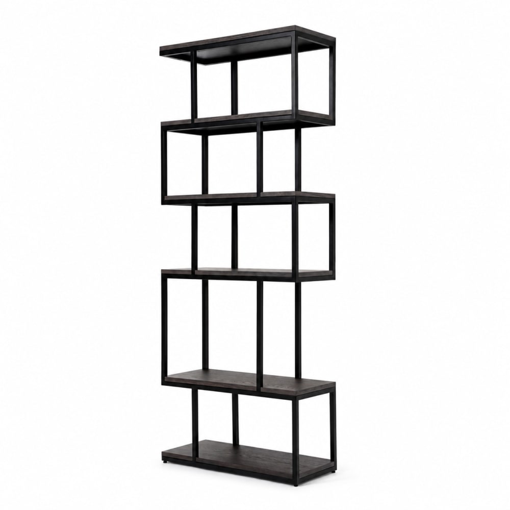 Bibliothèque en chêne et placage marron, métal noir 70 cm, espresso