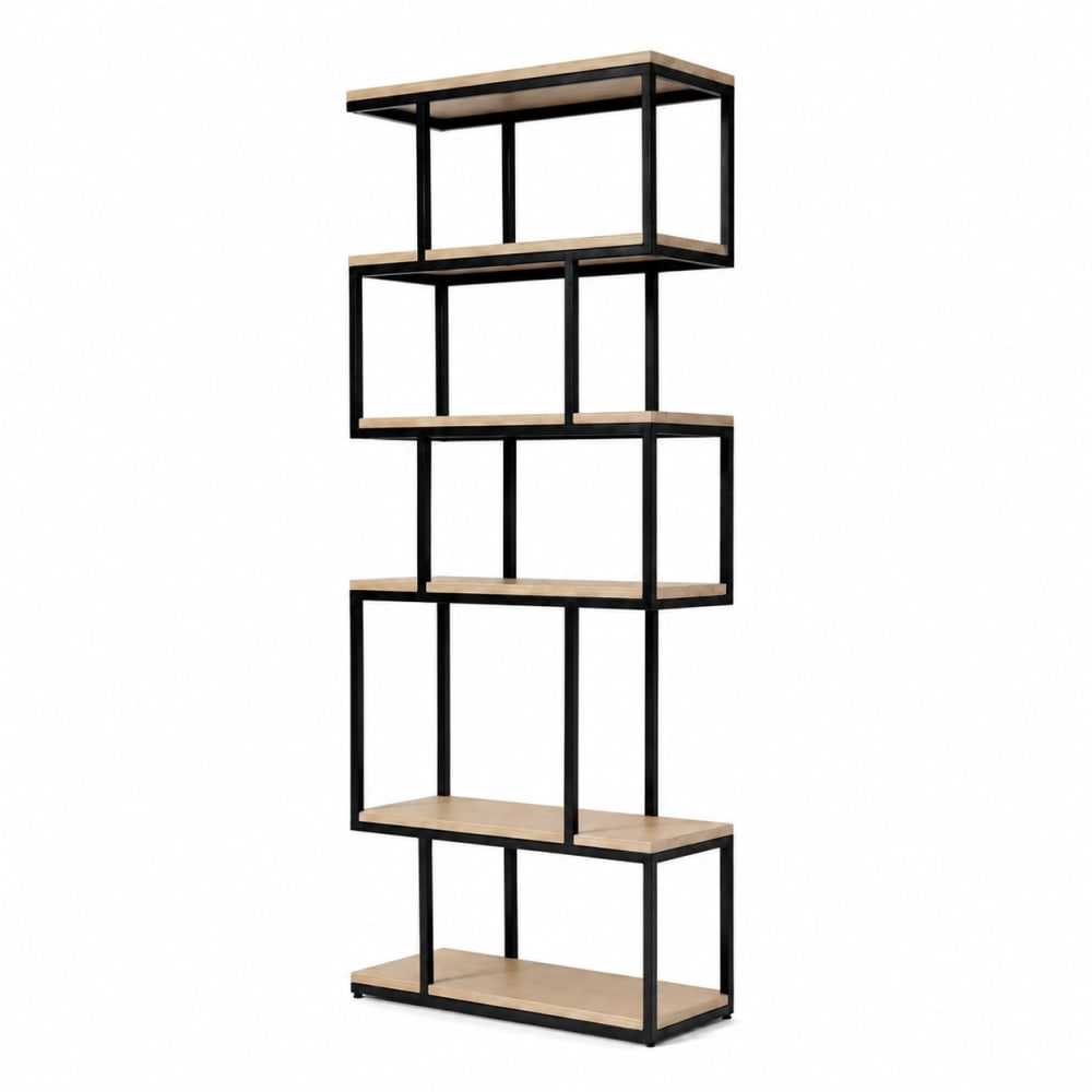 WOODEK Bücherregal Eiche und Furnier beige, Metall schwarz 70 cm, matt style modern - Holz