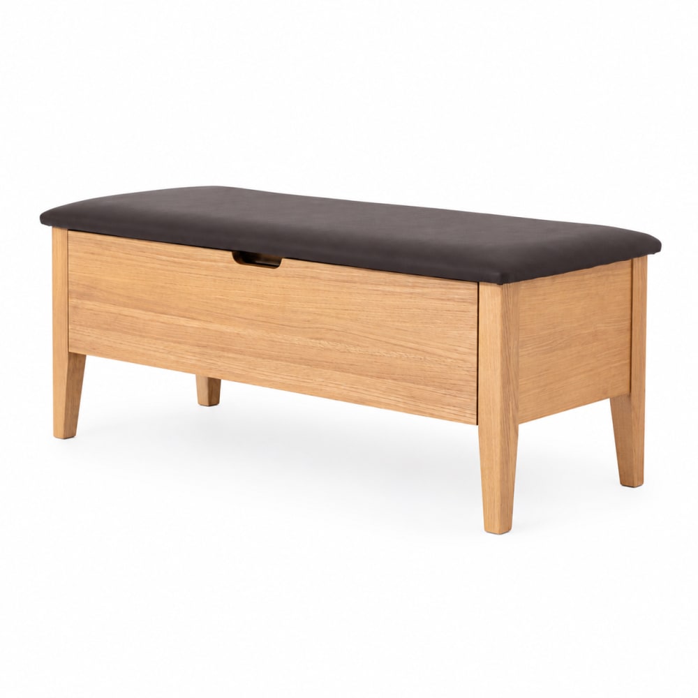 Banc OSLO 110 cm en chêne massif et cuir marron Banc OSLO 110 cm en chêne massif et cuir marron