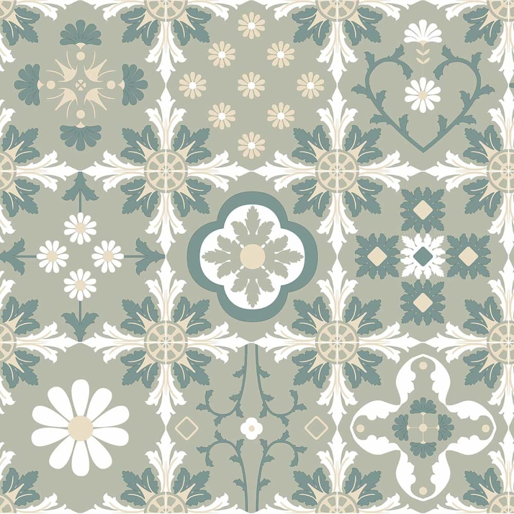 Papier peint carreaux rétro floraux 0,53 m × 10 m