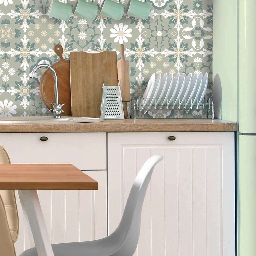 Papier peint carreaux rétro floraux 0,53 m × 10 m — vue 3