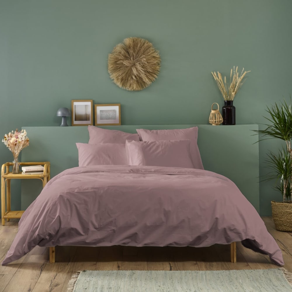 Parure de lit 1 personne coton percale lilas 140x200cm