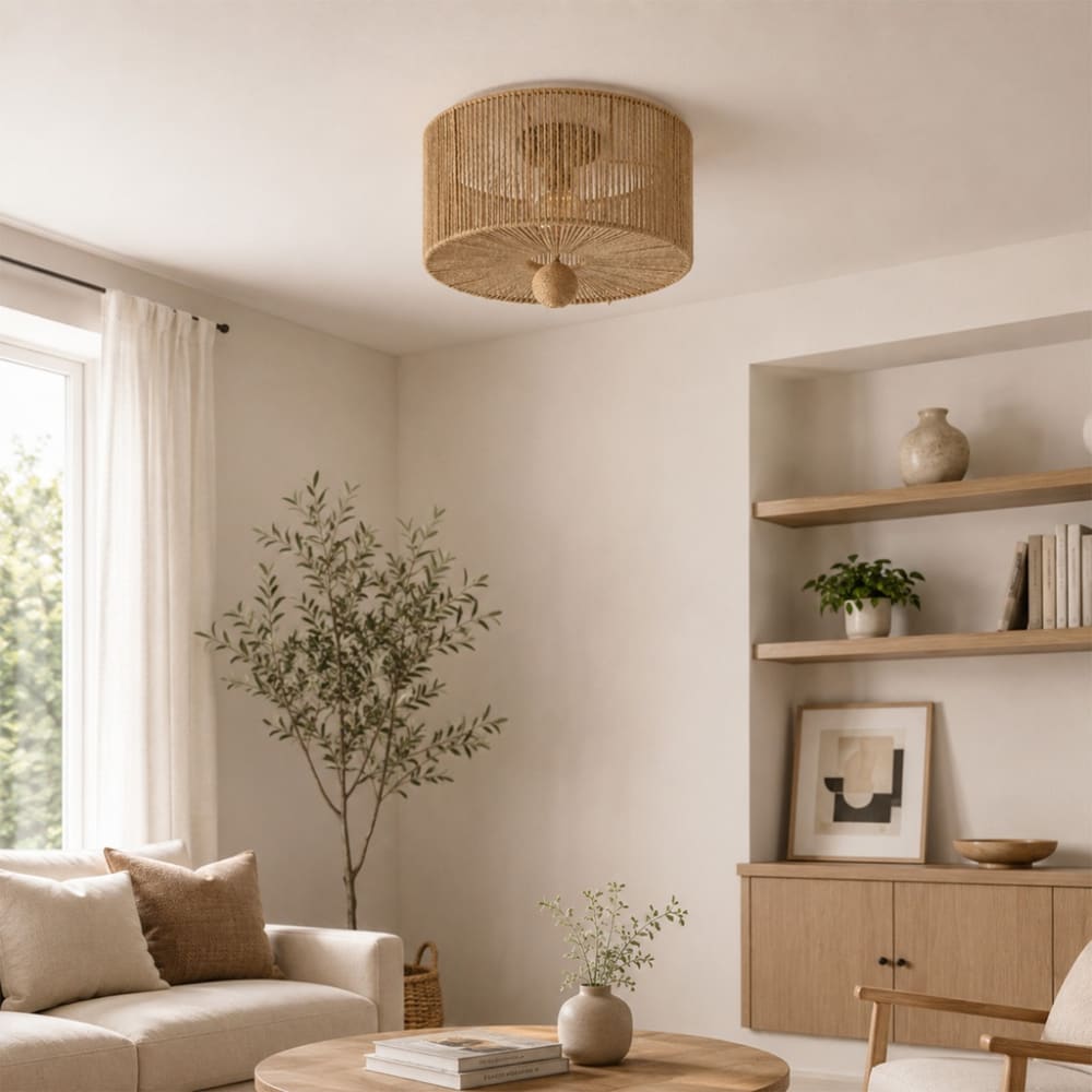 Plafonnier bohème en jute naturel avec boule décorative d40 cm — vue 3