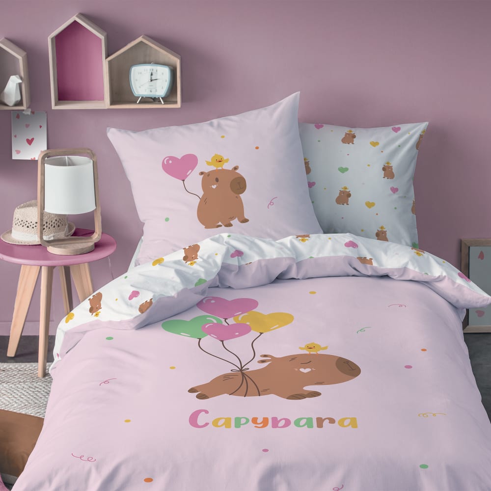 Parure de lit imprimée en coton rose 140x200+63x63cm Parure de lit imprimée en coton rose 140x200+63x63cm
