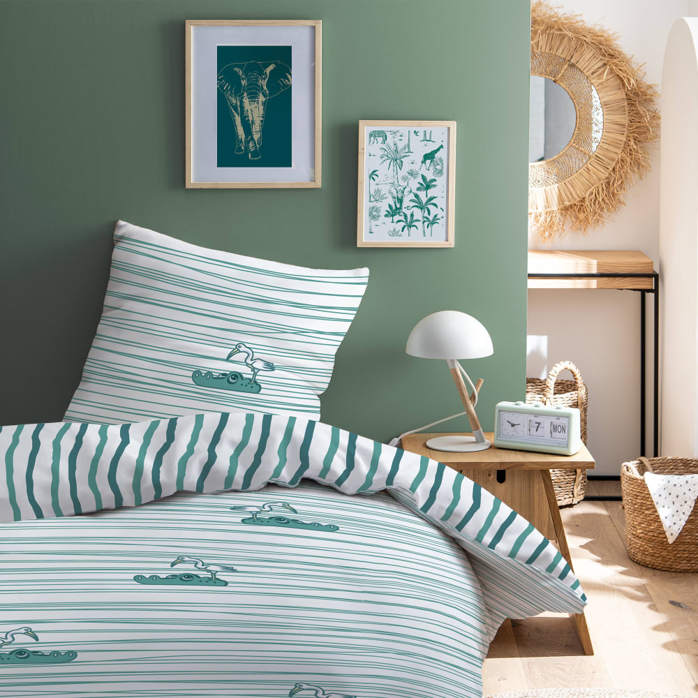 Parure de lit imprimée en coton vert 140x200+63x63cm Parure de lit imprimée en coton vert 140x200+63x63cm