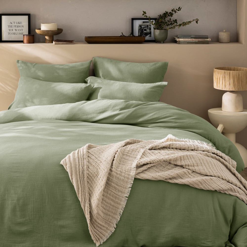 Housse de couette unie en coton pistache 260x240cm