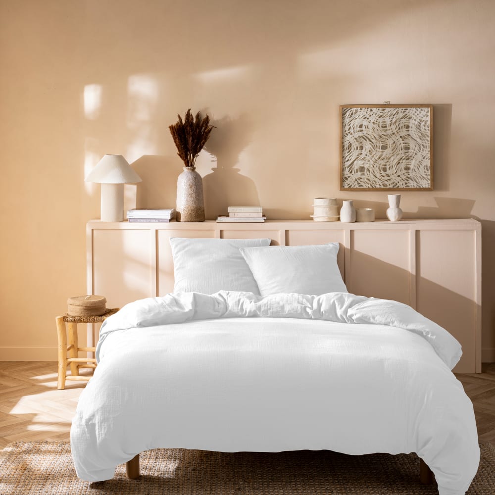Parure de lit unie en coton blanc 240x220+2x50x70cm