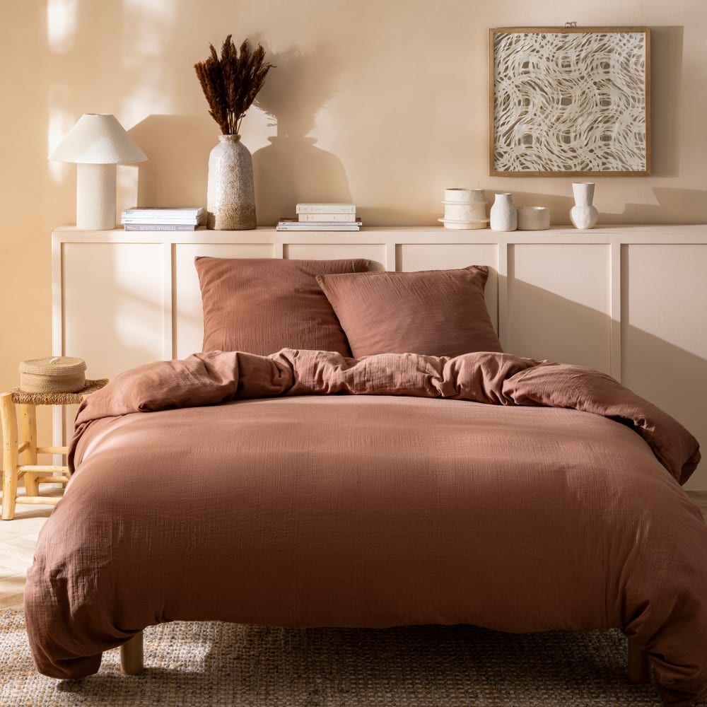 Parure de lit unie en coton chocolat 200x200+2x65x65cm