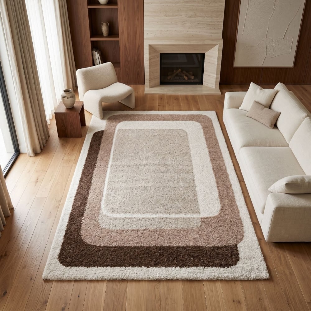 Tapis shaggy doux graphique beige et marron 120x170 — vue 3