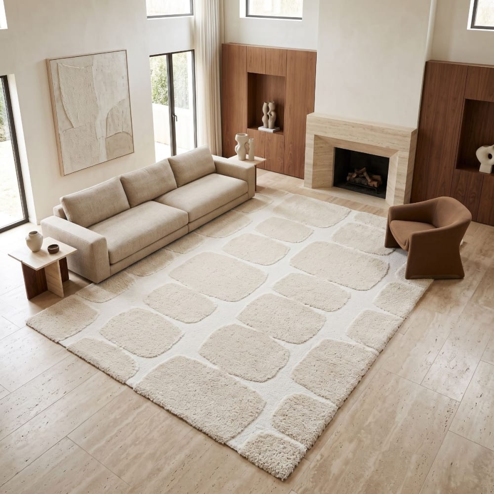Tapis shaggy doux à relief graphique beige crème 120x170 — vue 3