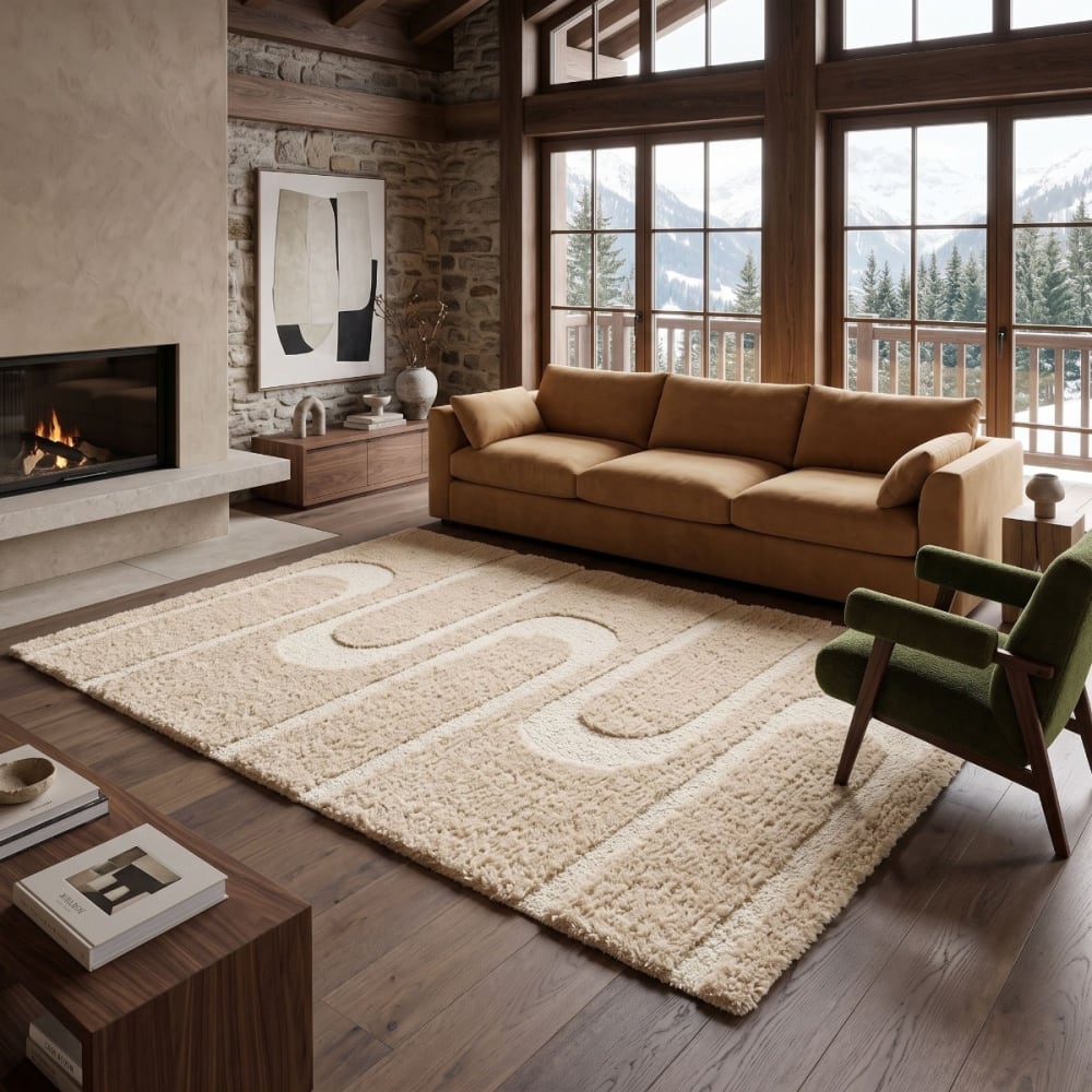 Tapis shaggy doux à relief géométrique beige 120x170 — vue 3