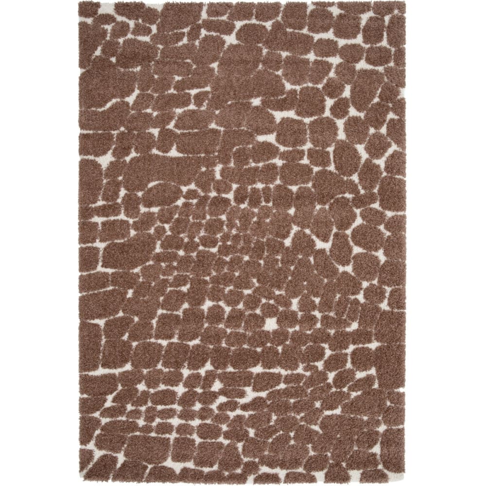 Tapis shaggy doux motif galets marron et écru 120x170