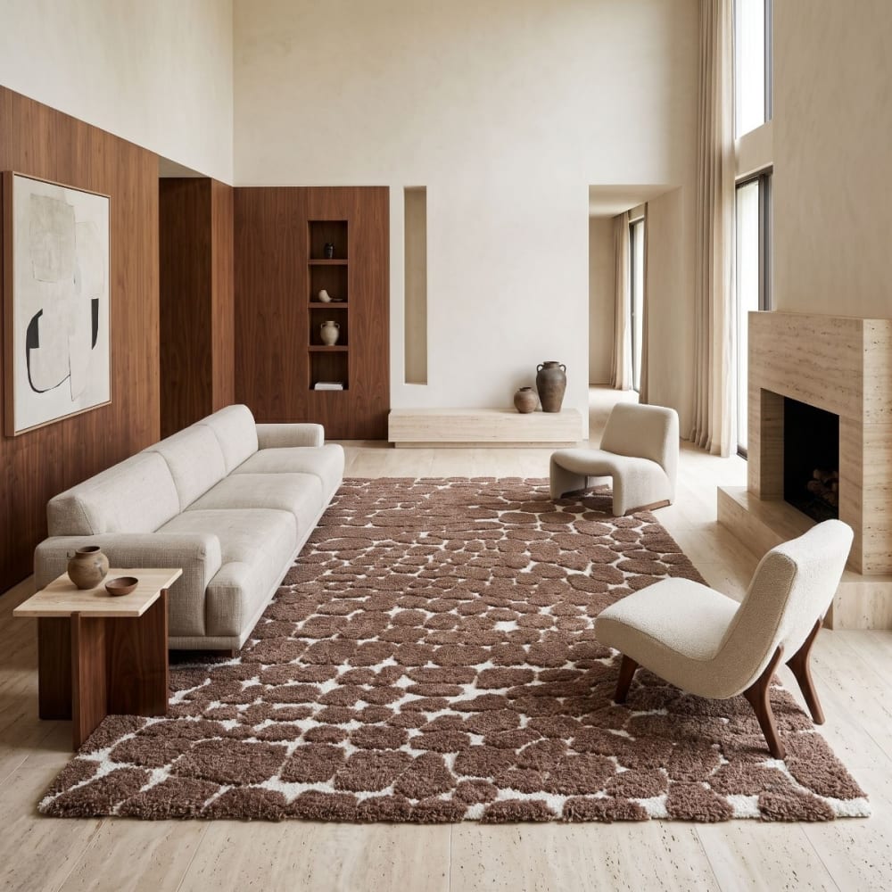 Tapis shaggy doux motif galets marron et écru 120x170 — vue 3