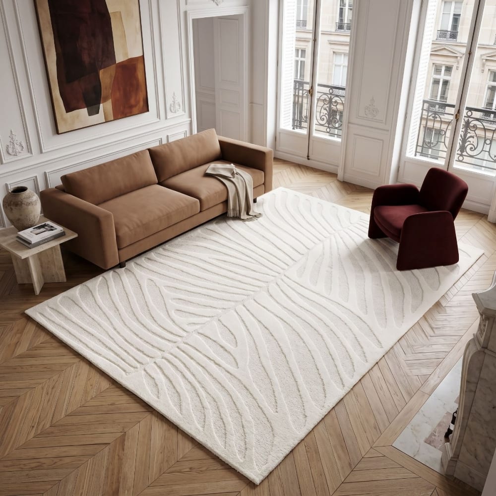 Tapis doux moderne motif feuilles en relief blanc 160x230 — vue 3