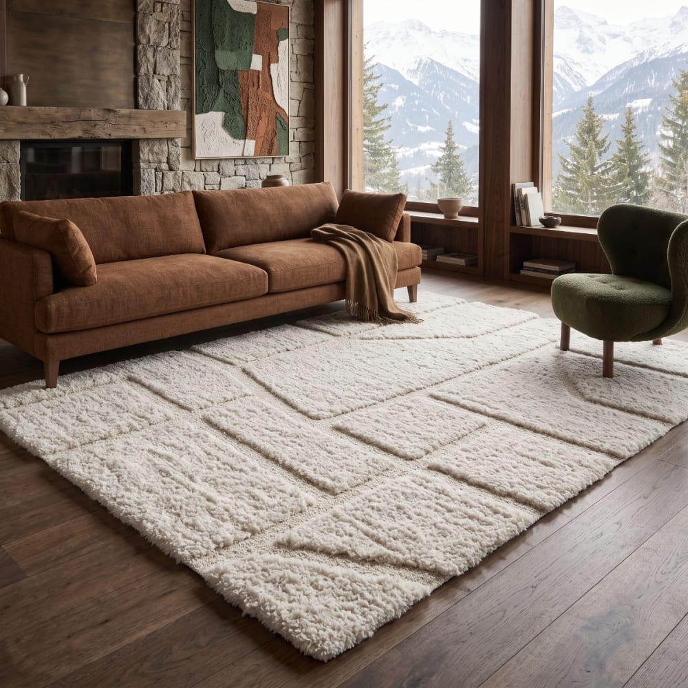 Tapis shaggy doux à relief graphique crème 160x230 — vue 3