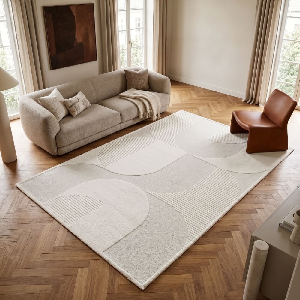 Tapis doux à relief géométrique blanc 160x230 — vue 3