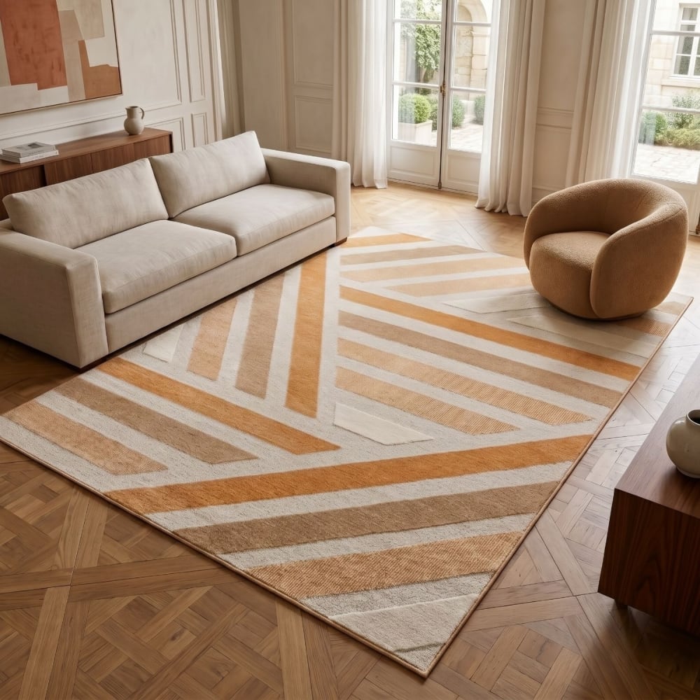 Tapis doux à relief graphique moderne orange 160x230 — vue 3