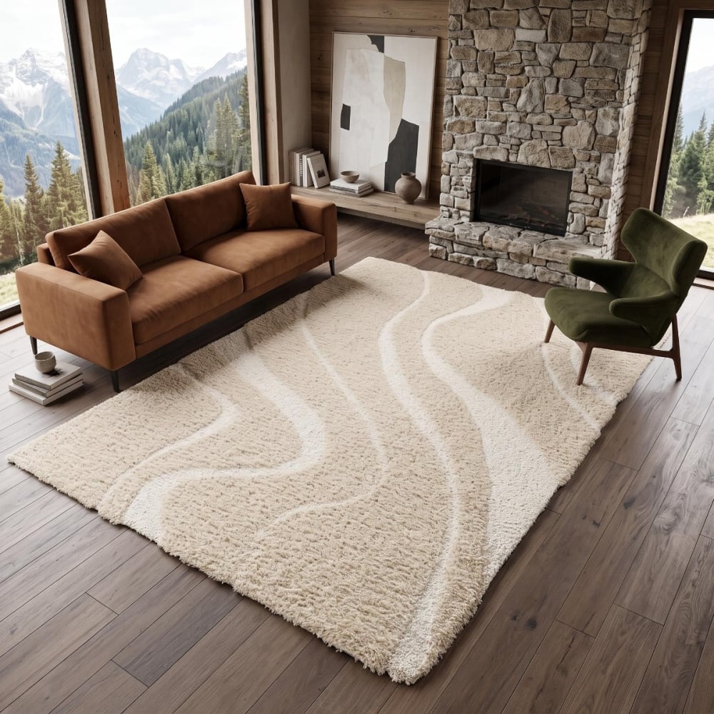 Tapis shaggy doux à relief graphique beige 160x230 — vue 3