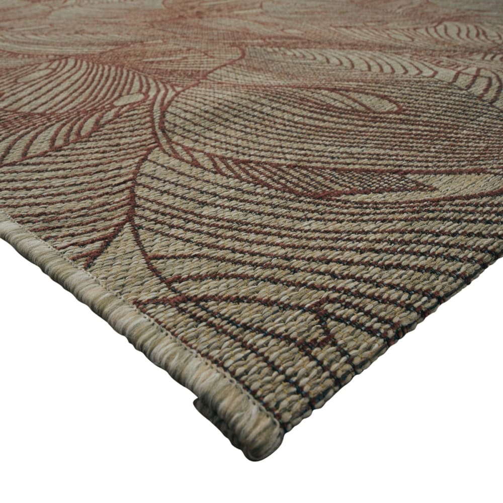 Tapis extérieur intérieur beige bordeaux motif feuillage 160x230 — vue 4
