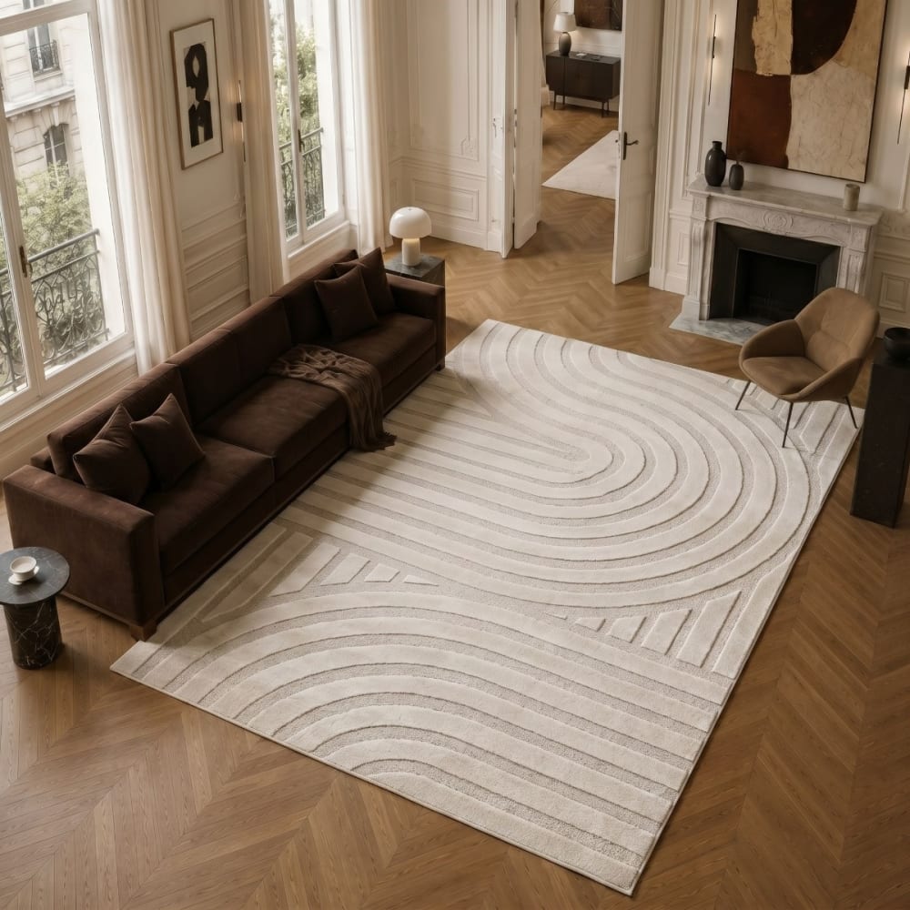 Tapis doux à relief design écru et beige clair 160x230 — vue 3