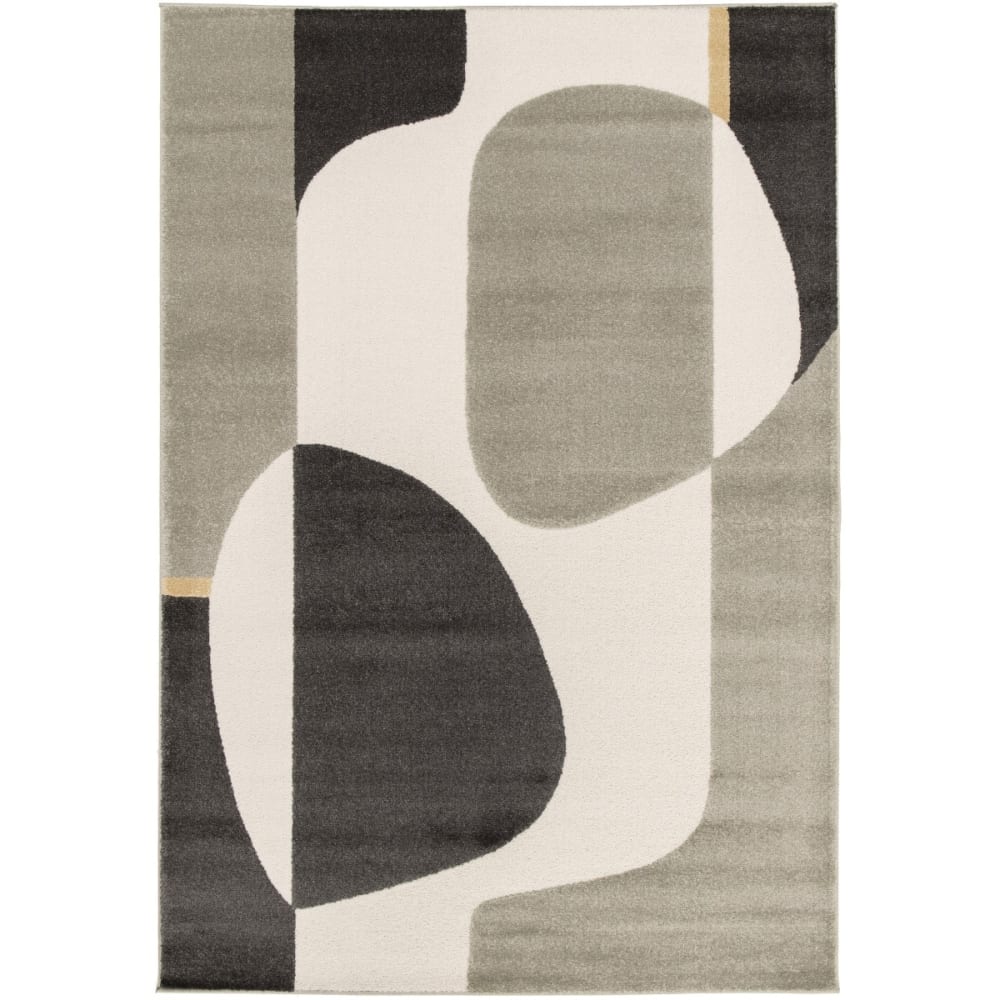 Tapis moderne à motif abstrait gris noir et écru 160x230