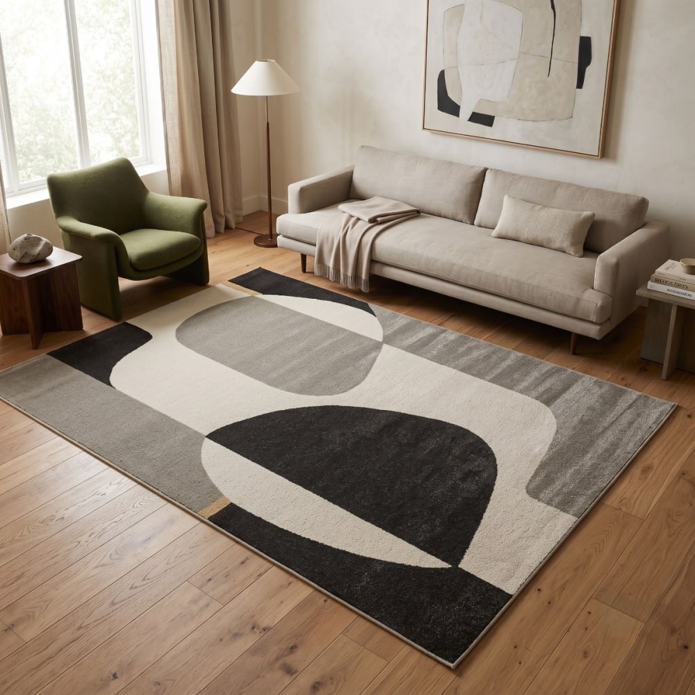 Tapis moderne à motif abstrait gris noir et écru 160x230 — vue 3