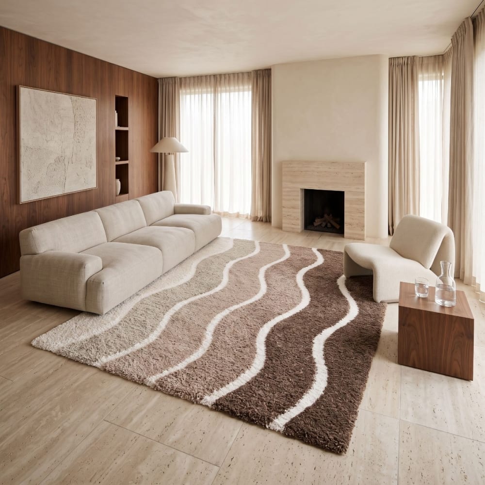 Tapis shaggy doux à motif ondulé marron beige 120x170 — vue 3