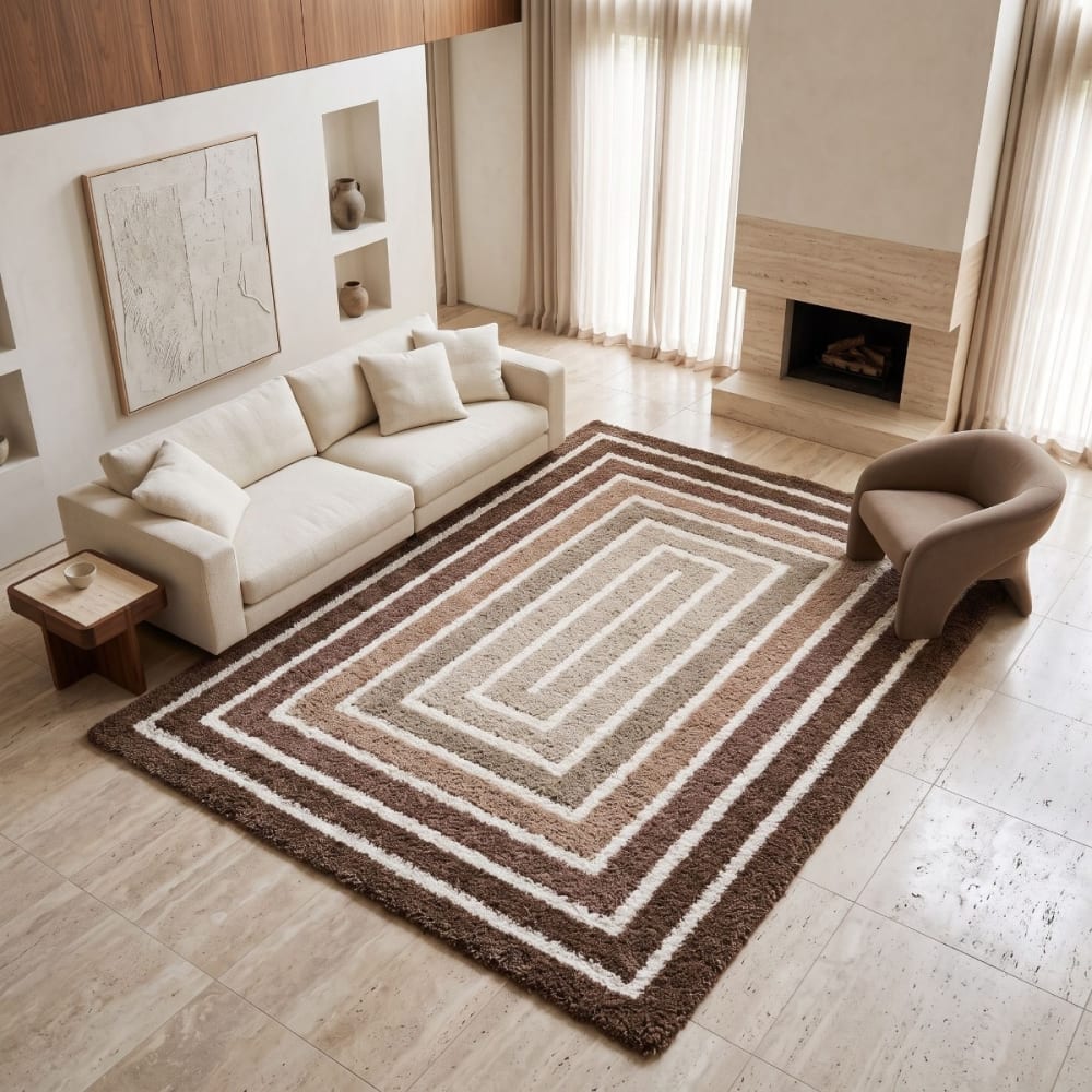 Tapis shaggy doux à motif géométrique marron beige 160x230 — vue 3