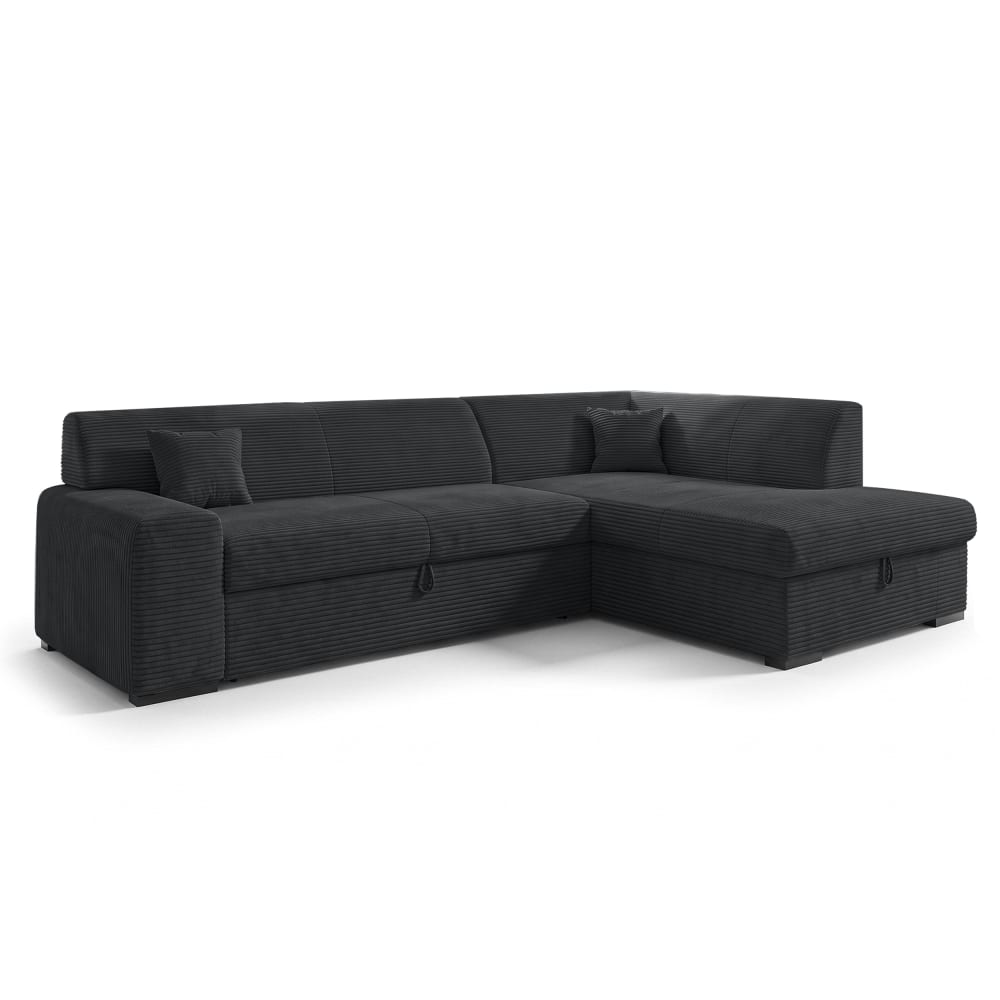 Ax Living Ecksofa mit Schlaffunktion - Rechts aus Cord in Schwarz - 260 cm style modern Schwarz Stoff