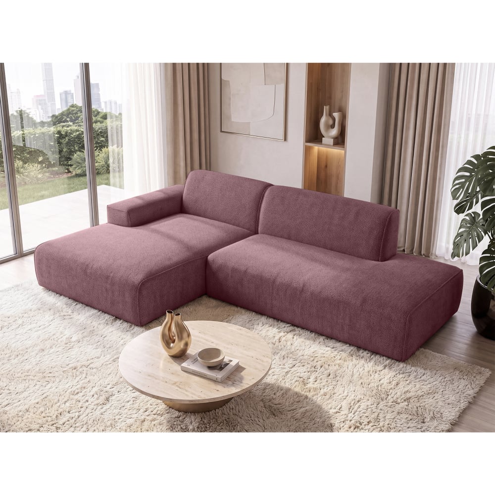 3-Sitzer Ecksofa links aus Strukturstoff, Rosa - 288 cm - Maisons