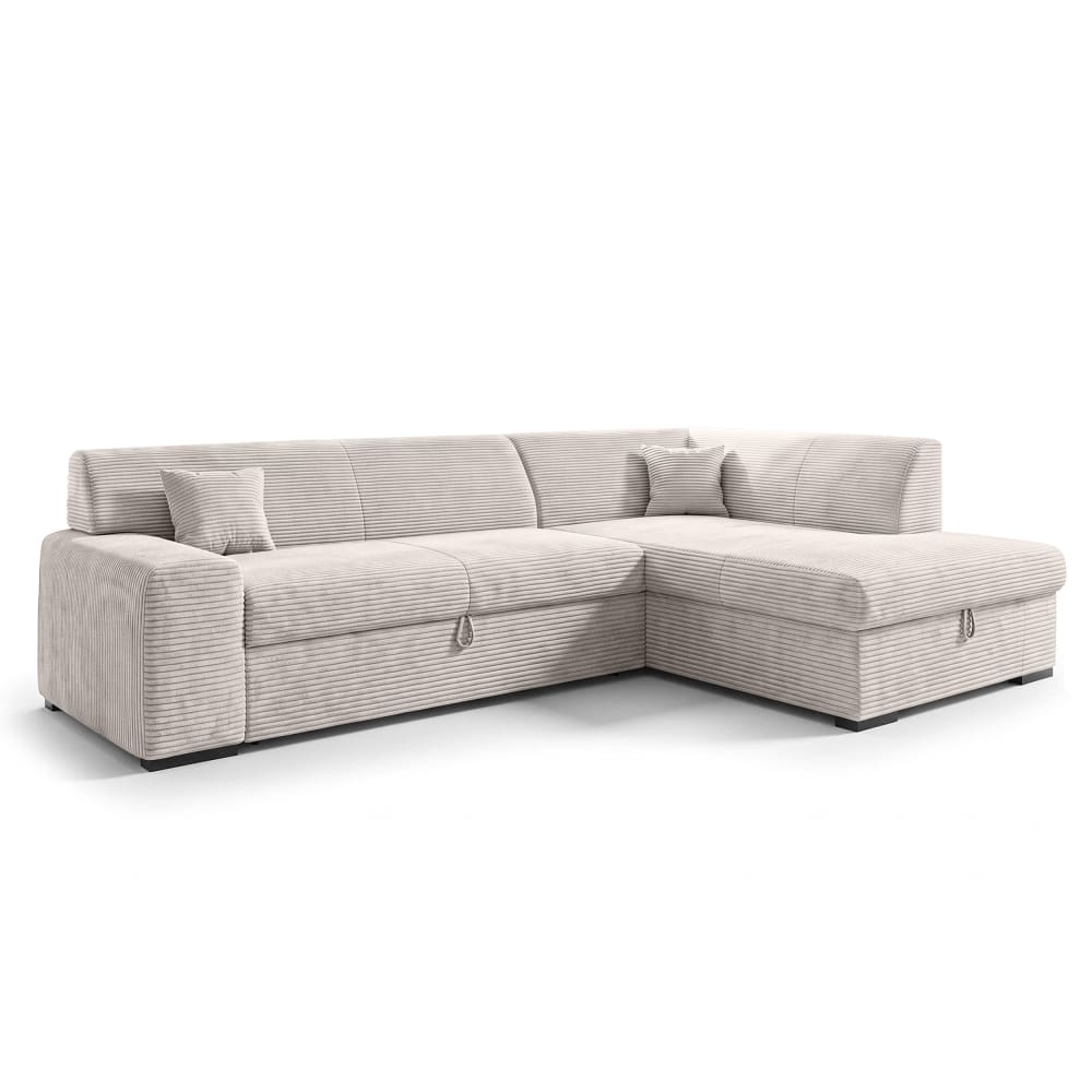 Ax Living Ecksofa mit Schlaffunktion - Rechts aus Cord in Weiß - 260 cm style modern Weiß Stoff