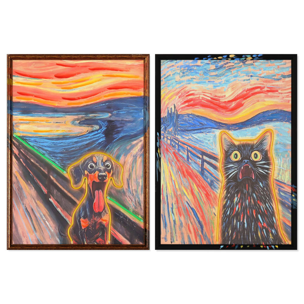 Lot 2 tableaux lumineux chat et chien en tissu multicolore 53x3x73 cm — vue 4