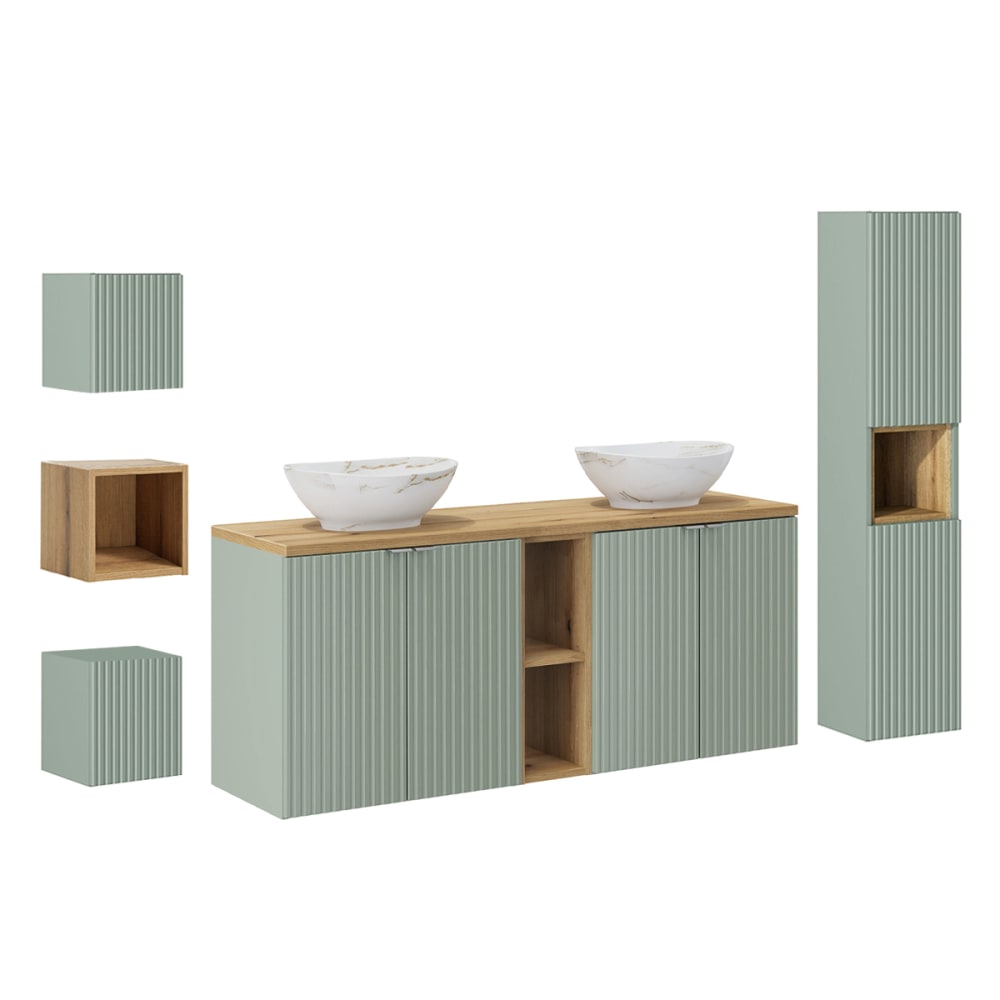 Ensemble meuble double vasque 140cm panneaux mdf vert Ensemble meuble double vasque 140cm panneaux mdf vert