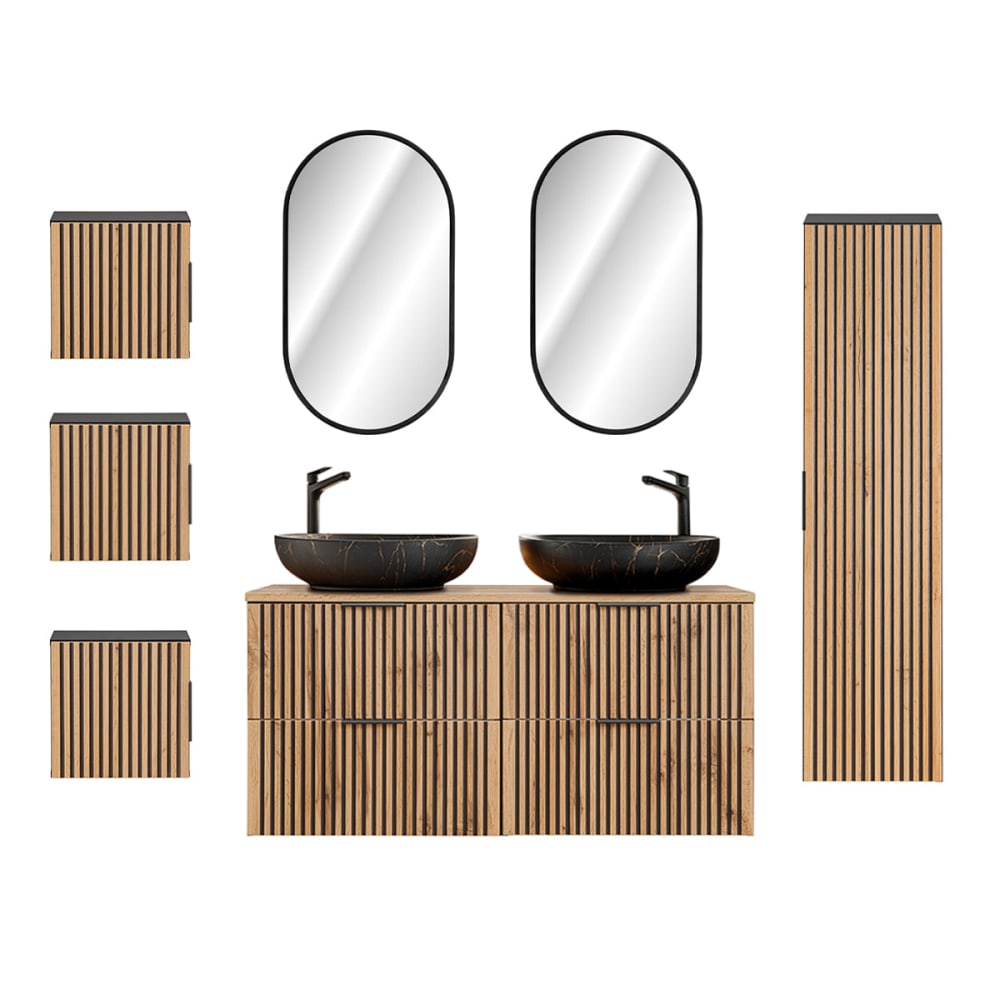 Ensemble meuble double vasque 120cm panneaux mélaminé et mdf noir Ensemble meuble double vasque 120cm panneaux mélaminé et mdf noir