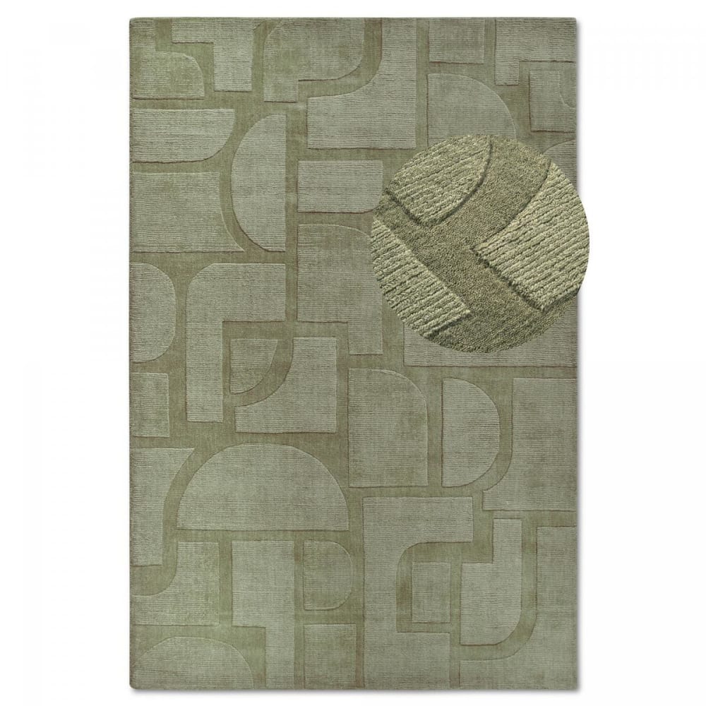 Villeroy & Boch Schlafzimmerteppich 80 x 150 cm, echte Wolle, geometrisches Muster style modern Grün Wolle